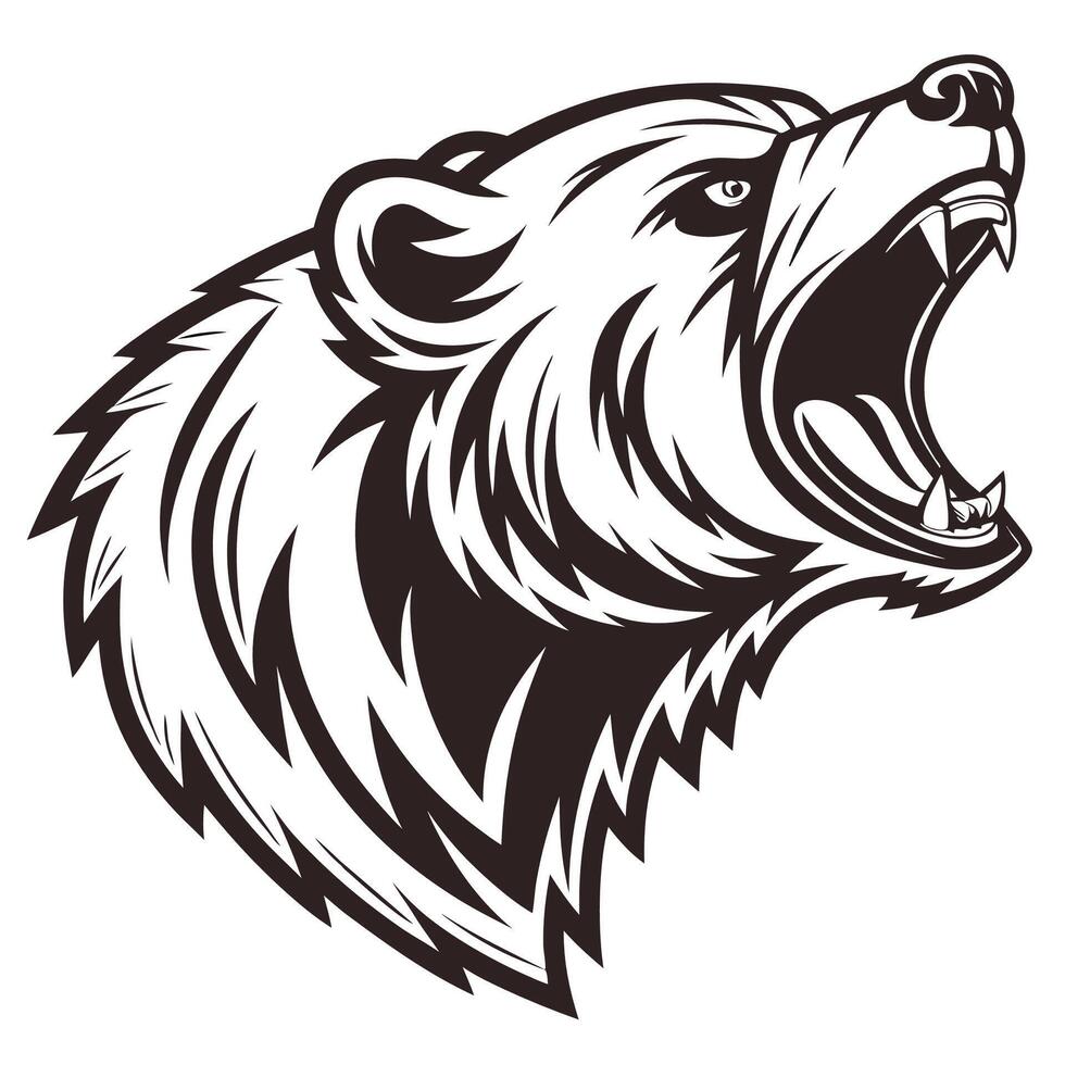a bear head with its mouth open and its teeth showing vector
