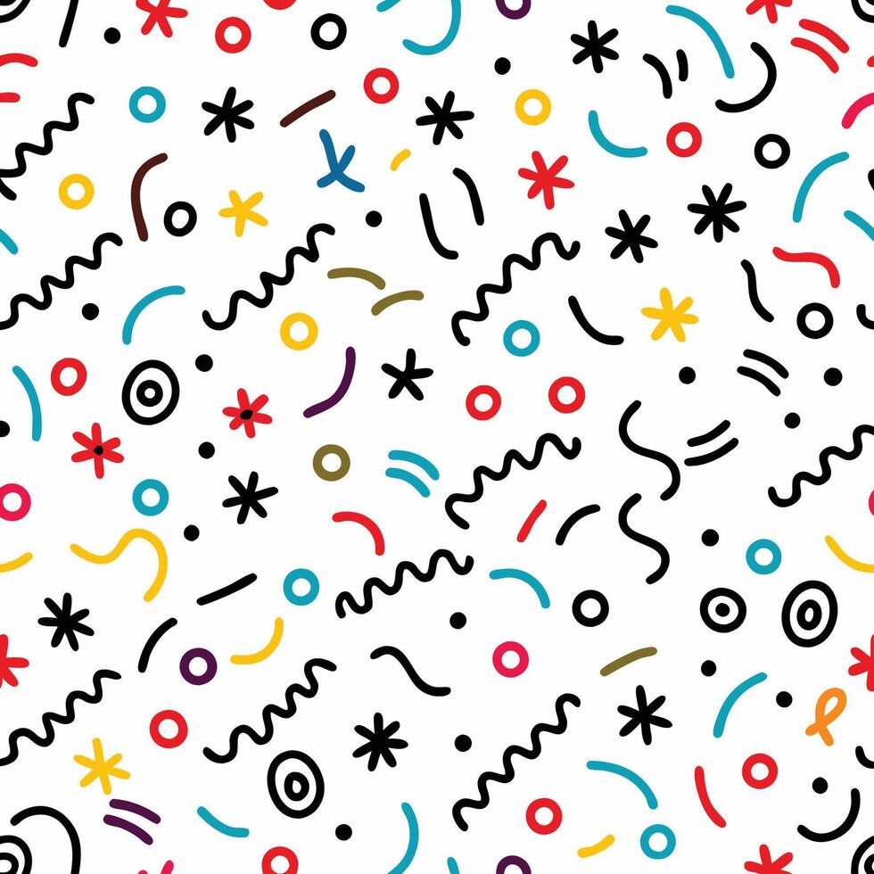 seamless pattern with colorful shapes and stars on a white background vector