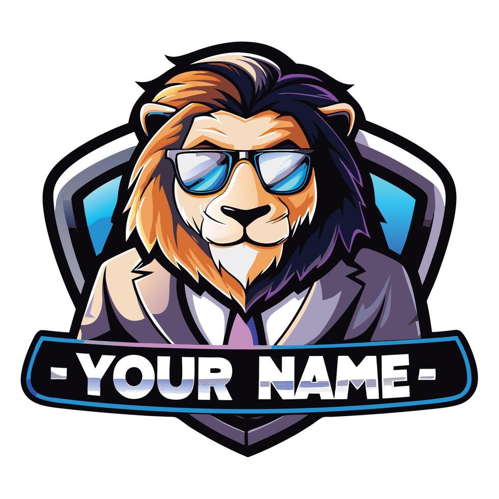 a lion wearing sunglasses and a tie with the word 'your name'on it vector