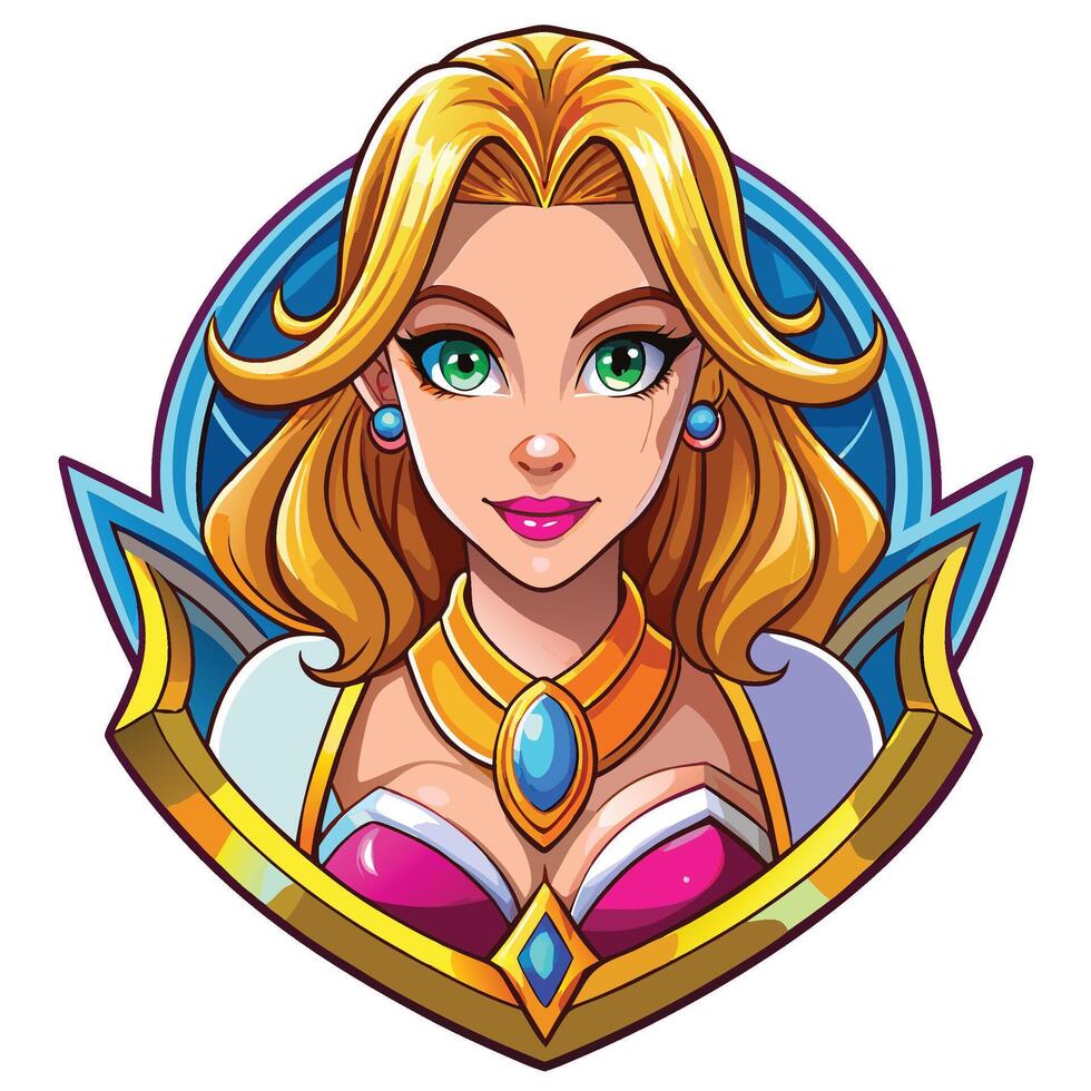 a cartoon woman with long blonde hair and a crown vector