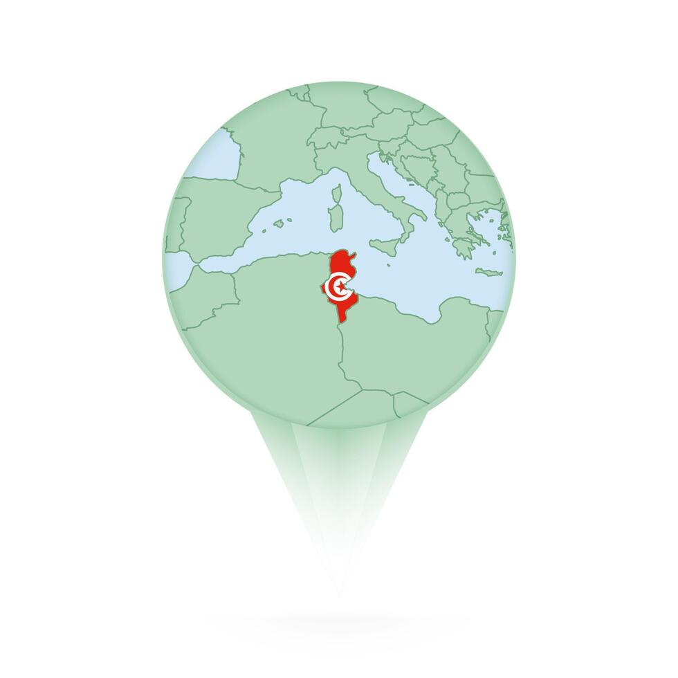 Tunisia map, stylish location icon with Tunisia map and flag. vector