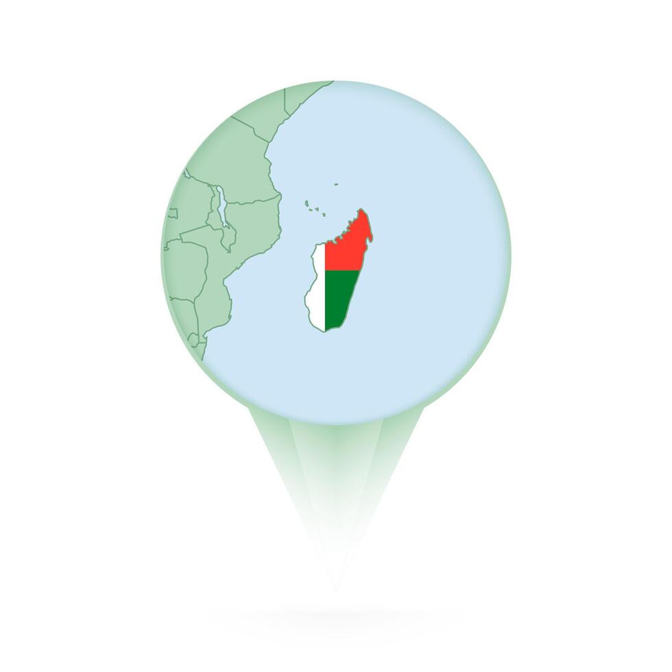Madagascar map, stylish location icon with Madagascar map and flag. vector