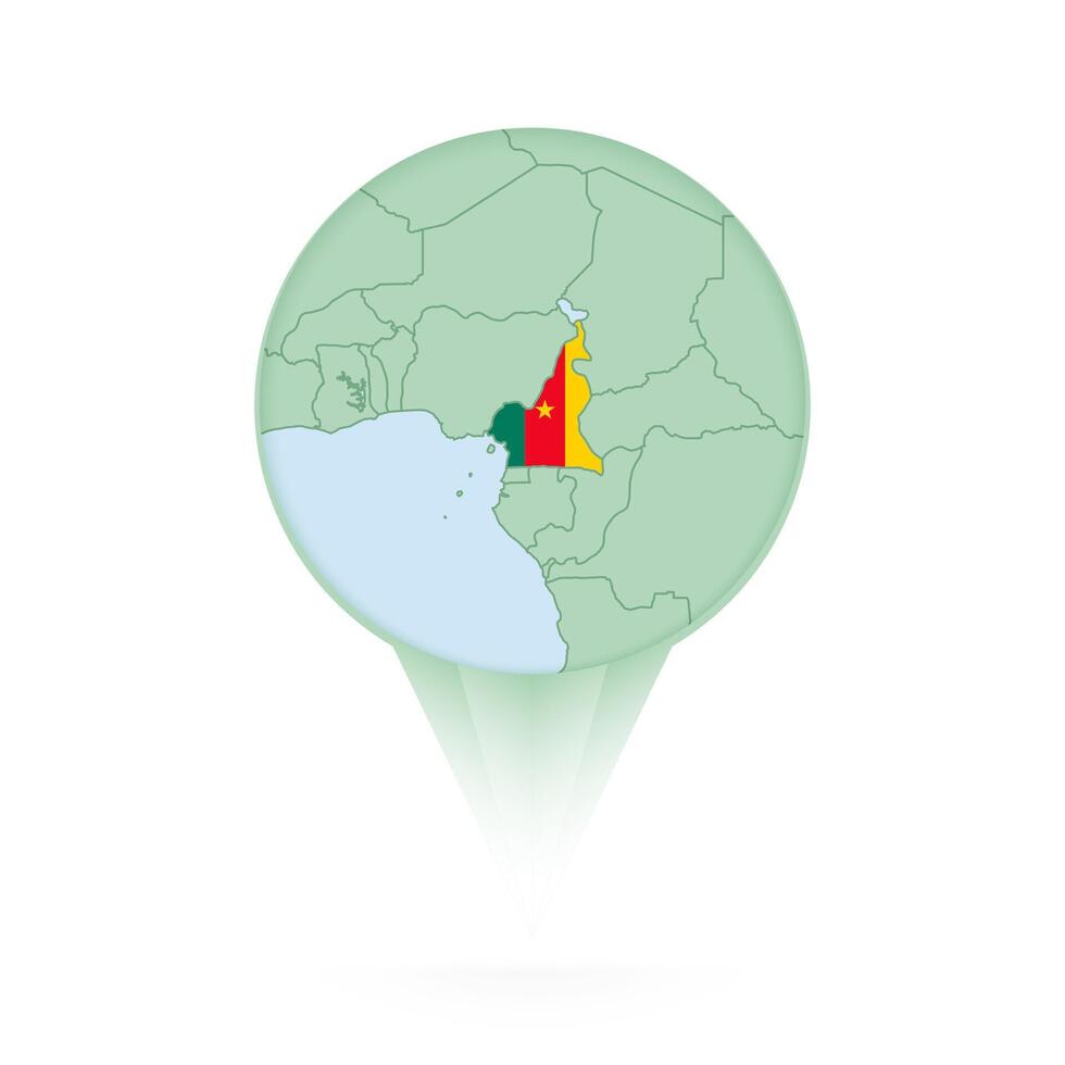 Cameroon map, stylish location icon with Cameroon map and flag. vector