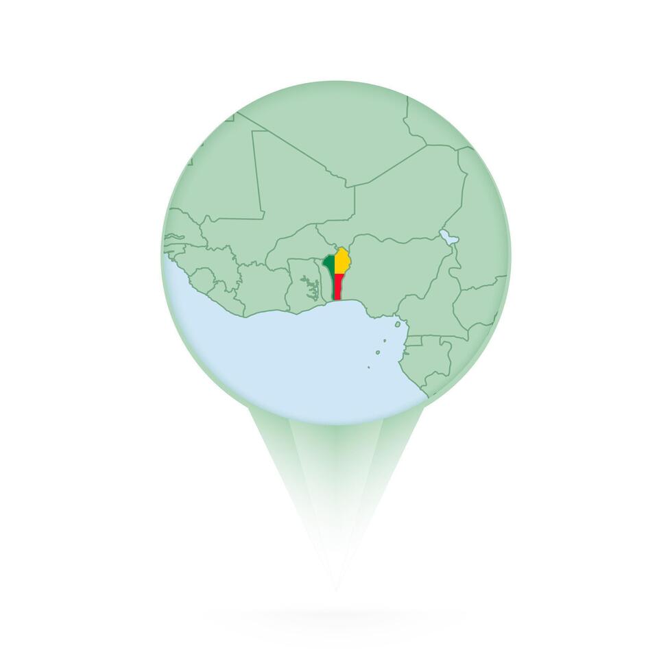 Benin map, stylish location icon with Benin map and flag. vector