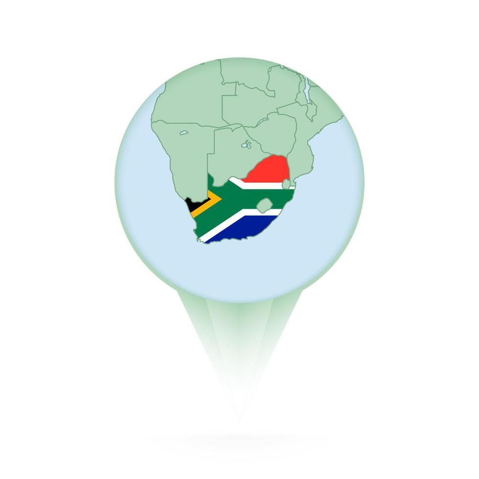 South Africa map, stylish location icon with South Africa map and flag. vector