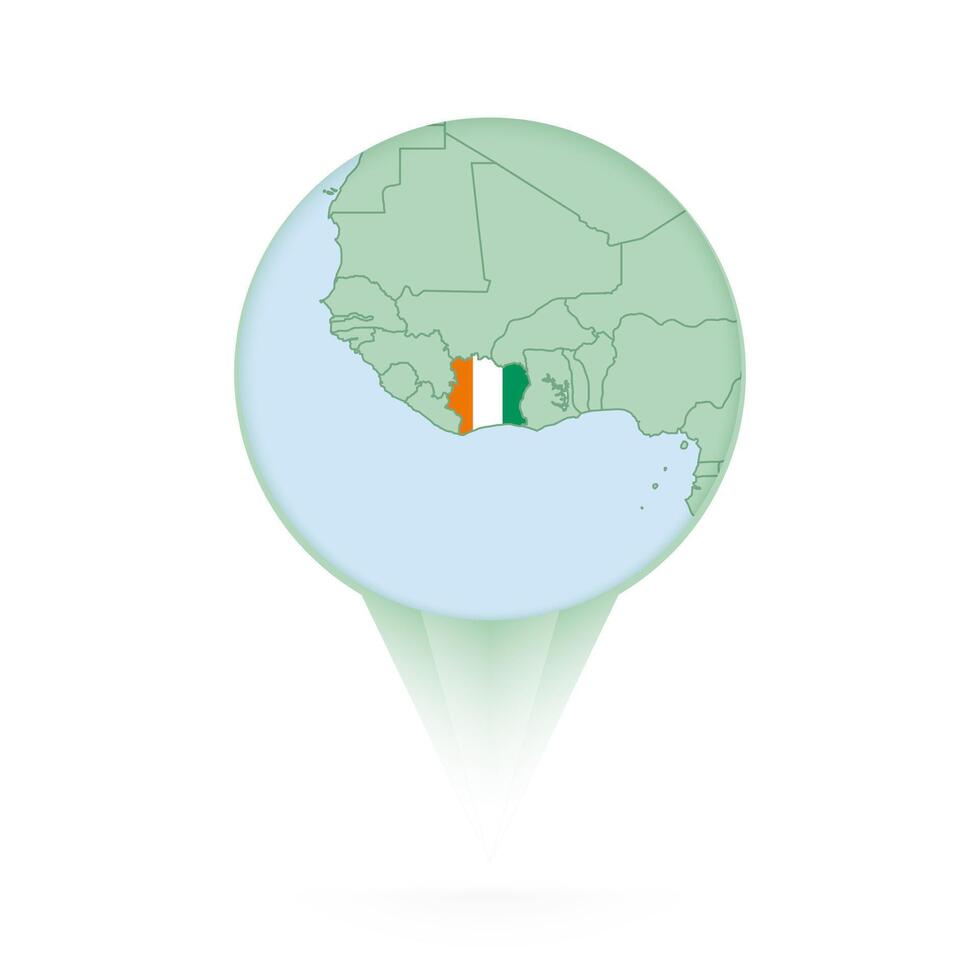 Ivory Coast map, stylish location icon with Ivory Coast map and flag. vector