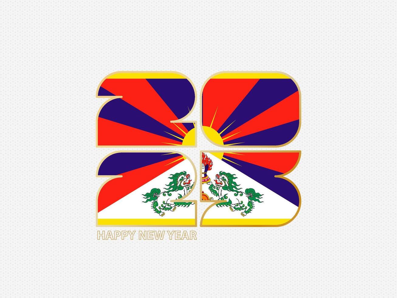 Abstract numbers 2025 with flag of Tibet. vector