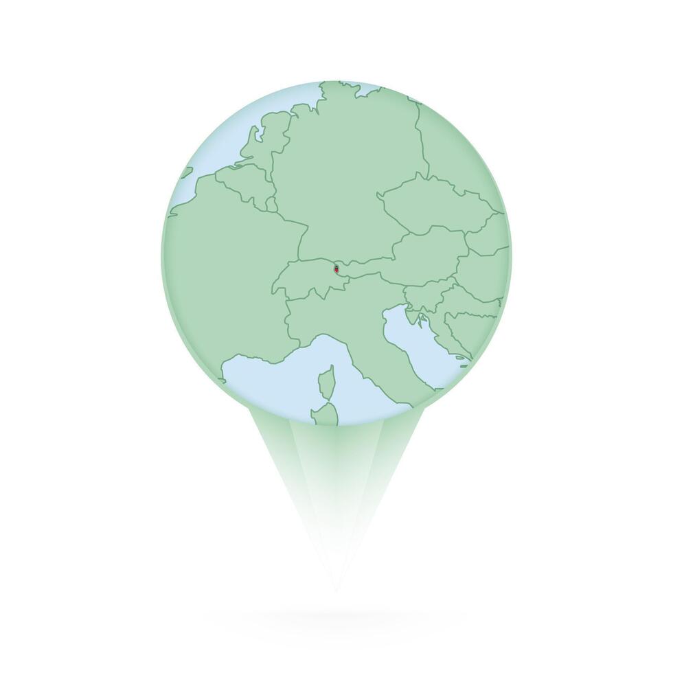 Liechtenstein map, stylish location icon with Liechtenstein map and flag. vector