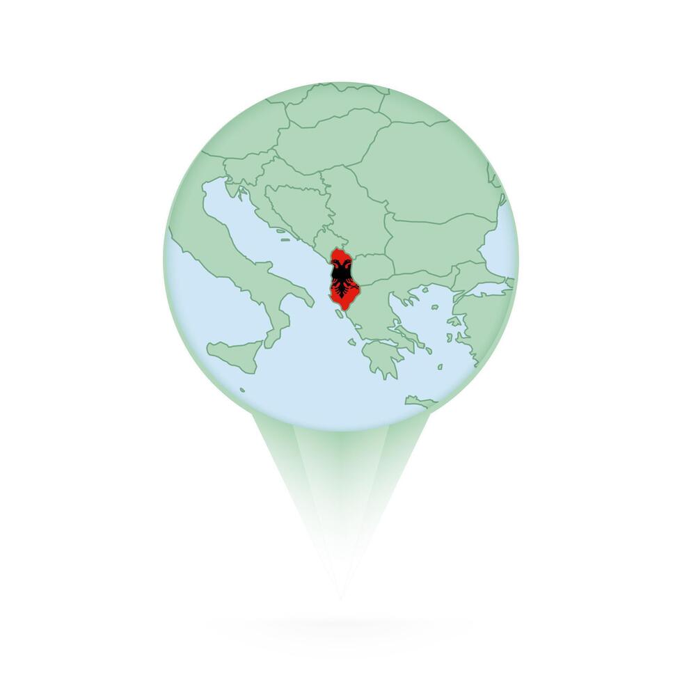 Albania map, stylish location icon with Albania map and flag. vector