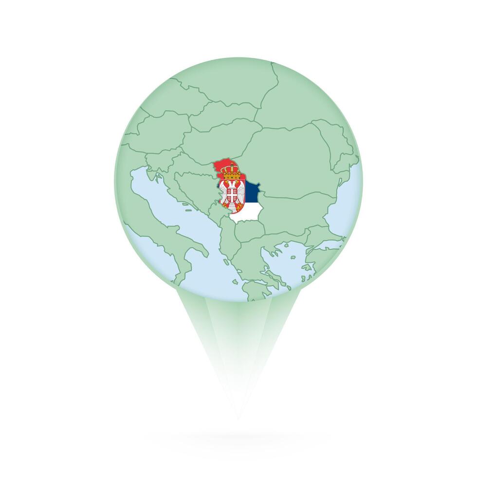 Serbia map, stylish location icon with Serbia map and flag. vector