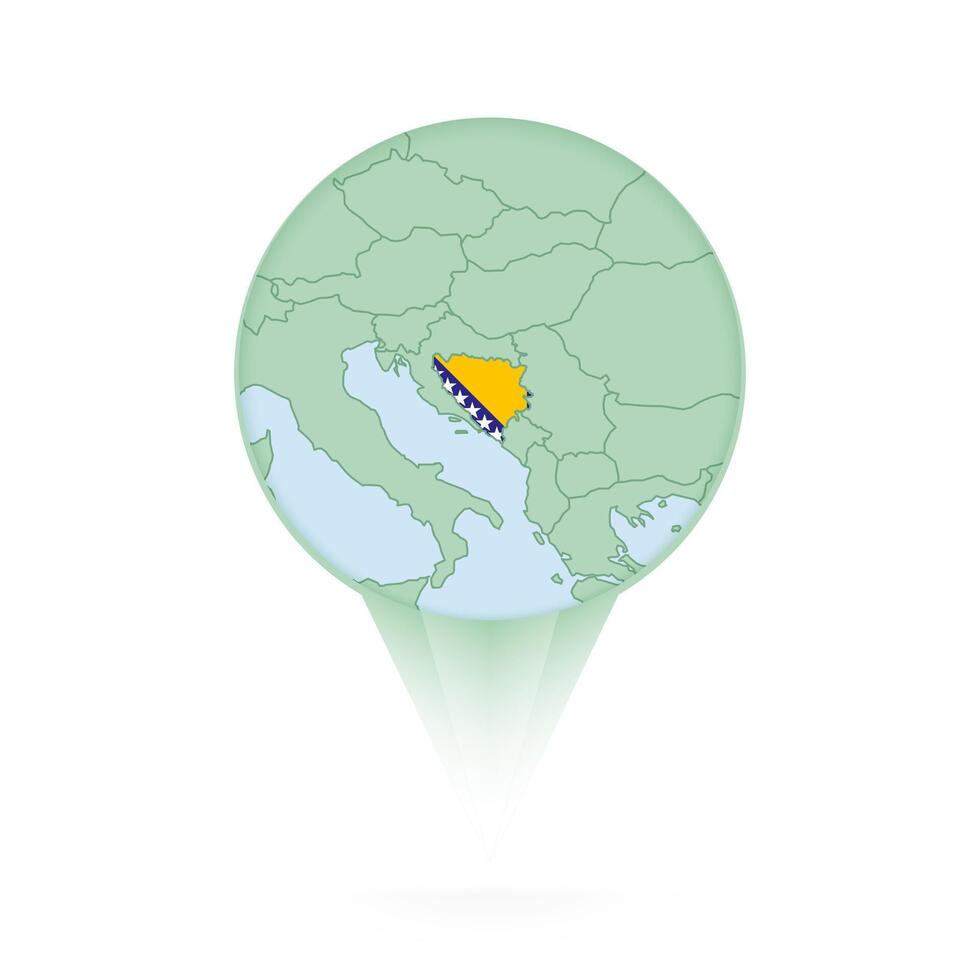 Bosnia and Herzegovina map, stylish location icon with Bosnia and Herzegovina map and flag. vector