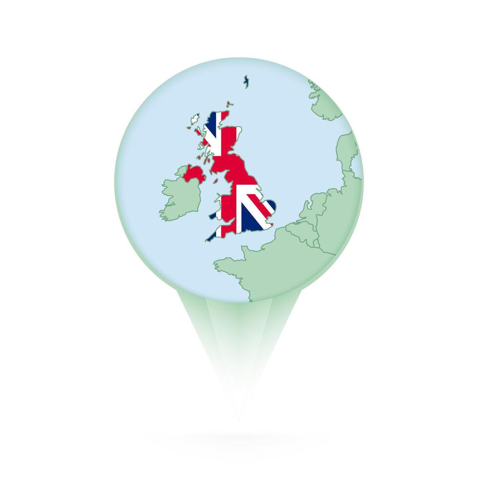 United Kingdom map, stylish location icon with United Kingdom map and flag. vector