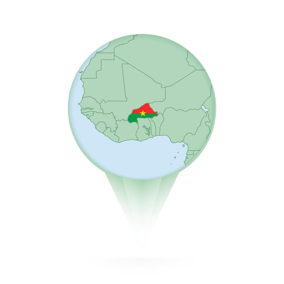 Burkina Faso map, stylish location icon with Burkina Faso map and flag. vector