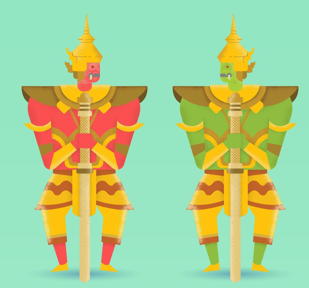 Giant demons red and green Thailand attraction and landscape graphic vector