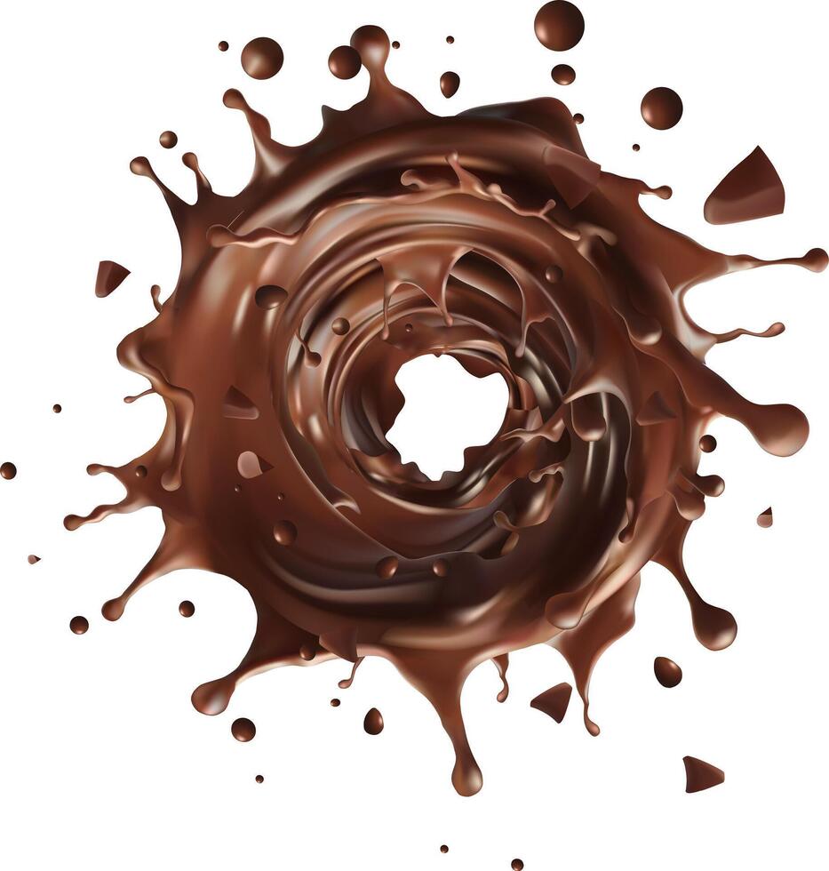 Top View chocolate Splashing with chocolate background and chocolate lava realistic splash of chocolate milk chocolate flow pouring, Realistic illustration, Mesh gradient wes vector
