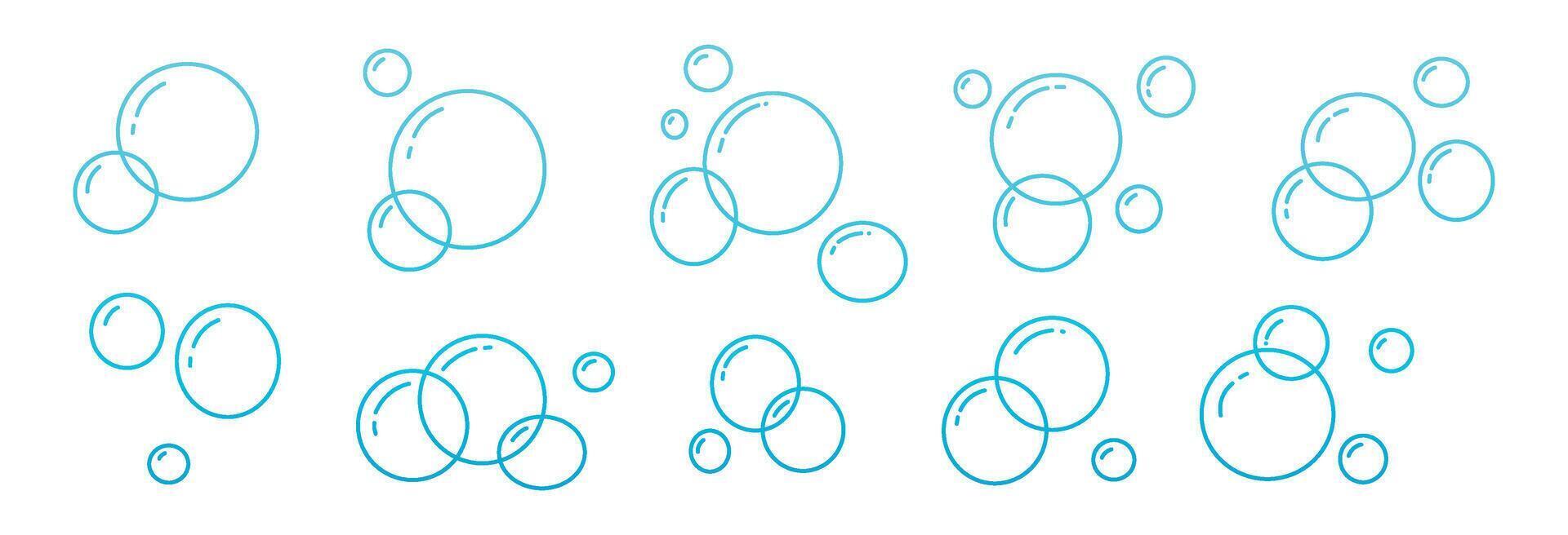 Hand-drawn doodle of soap bubbles and foam in the air featuring icons for water and soda isolated on white background vector