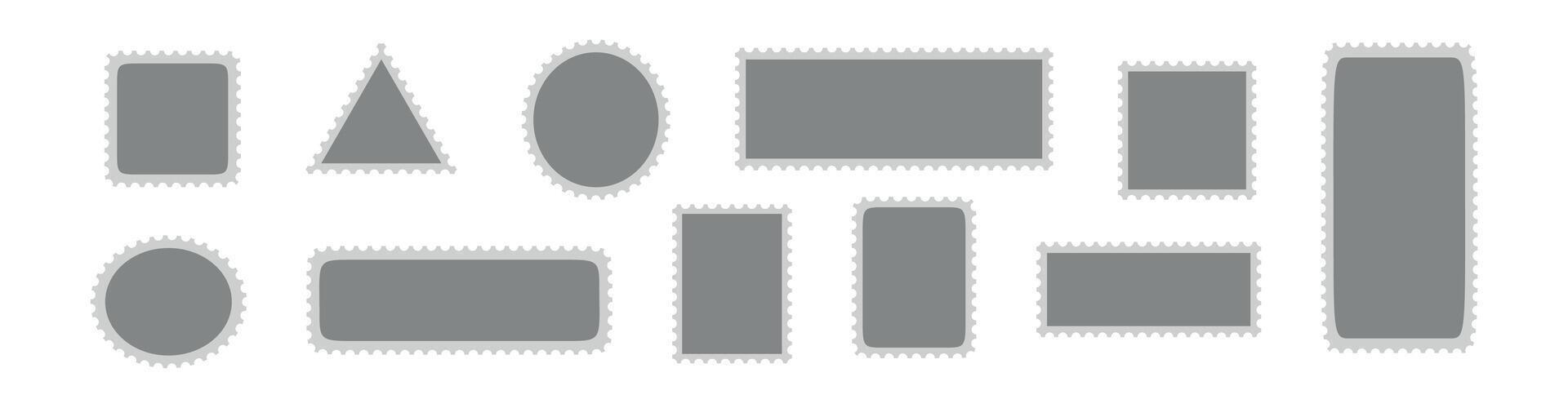 Vintage postage stamp with perforated edges and blank template featuring a classic postal frame for postcards, letters, and labels isolated on white background vector