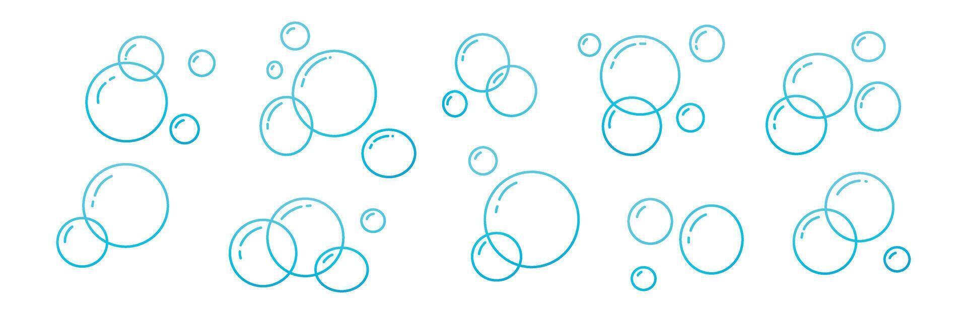 Hand-drawn doodle of soap bubbles and foam in the air featuring bath and soda icons isolated on white background vector