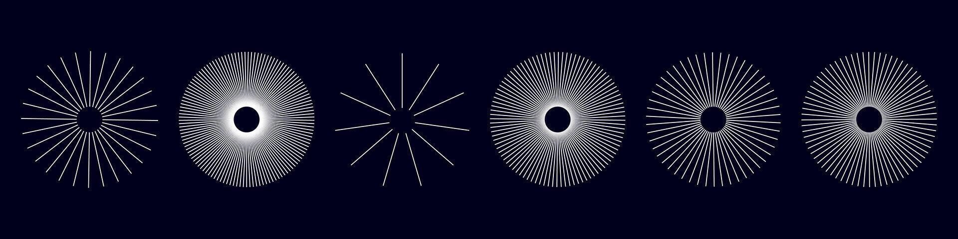 Abstract radial wave pattern with dynamic circular lines featuring sound waveform design for music, audio, and technology isolated on white background vector