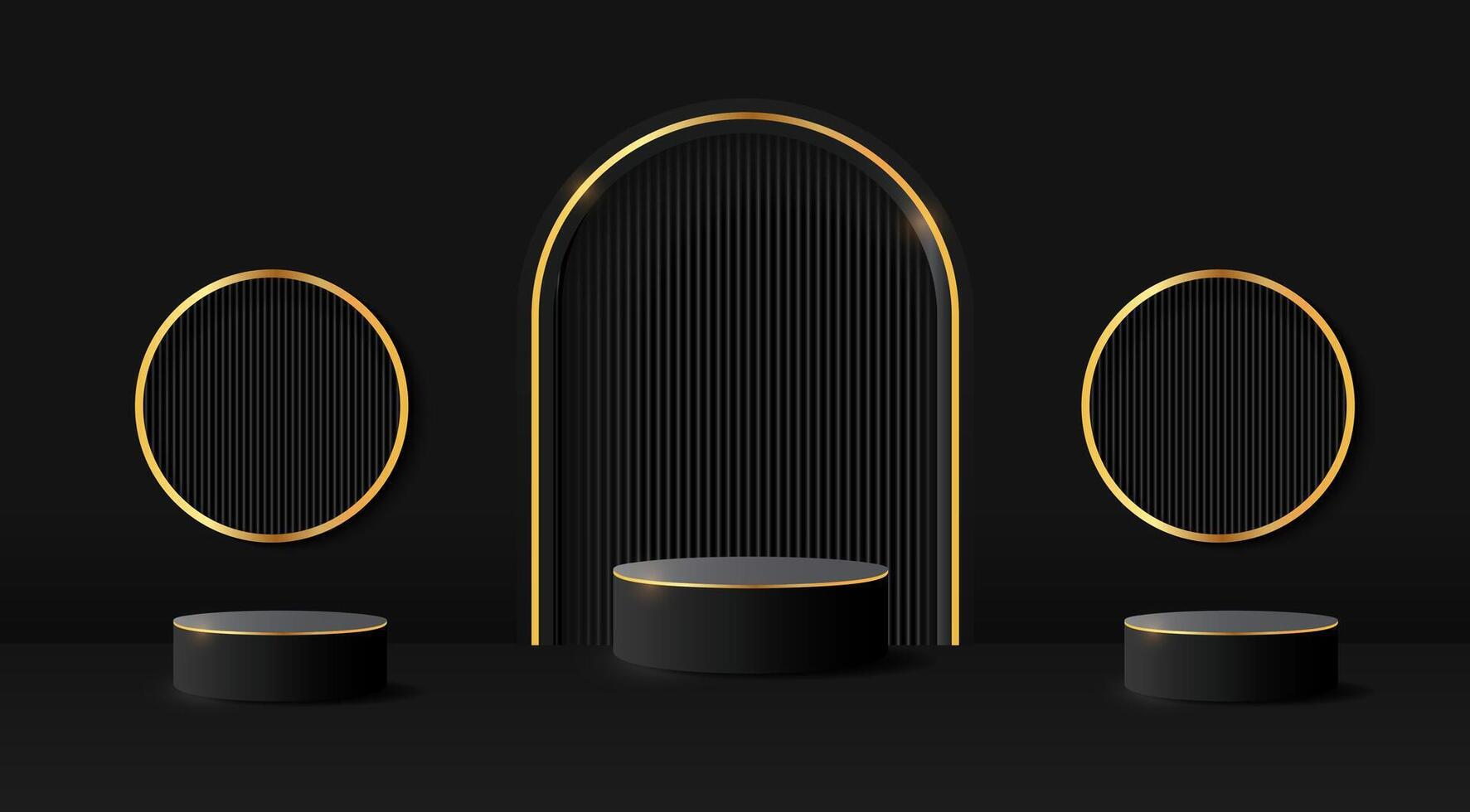 Golden podiums and an arch with a black background vector