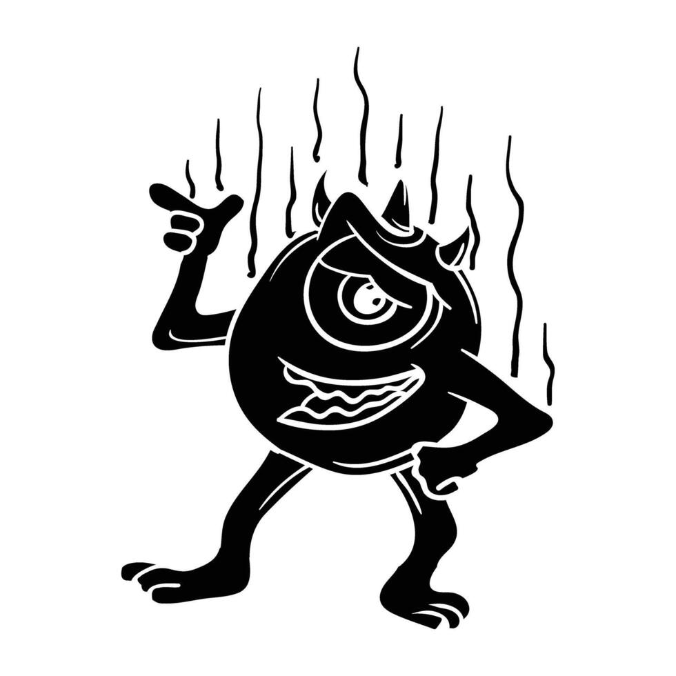 solid one eye monster hand drawing vector