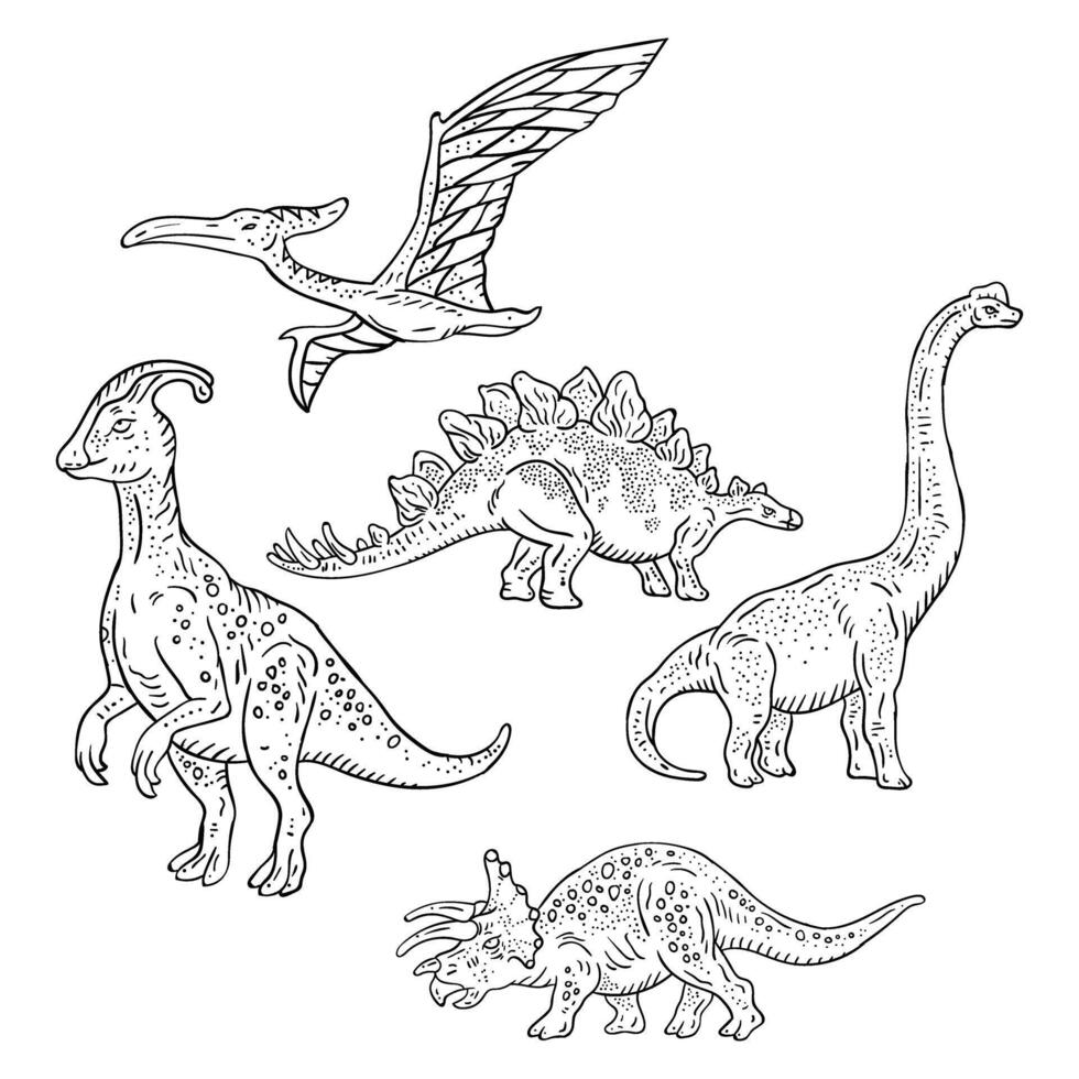 Dinosaurs icon set hand drawing vector