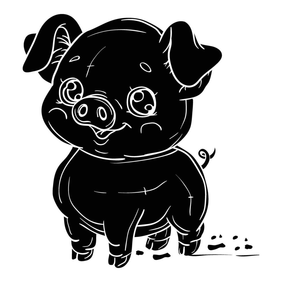 solid pig hand drawing vector