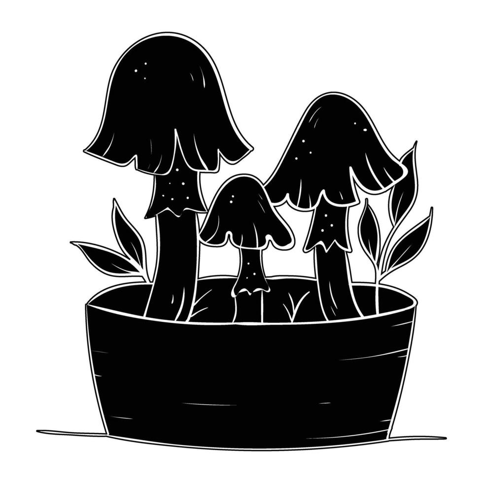 Mushroom in pot hand drawing vector