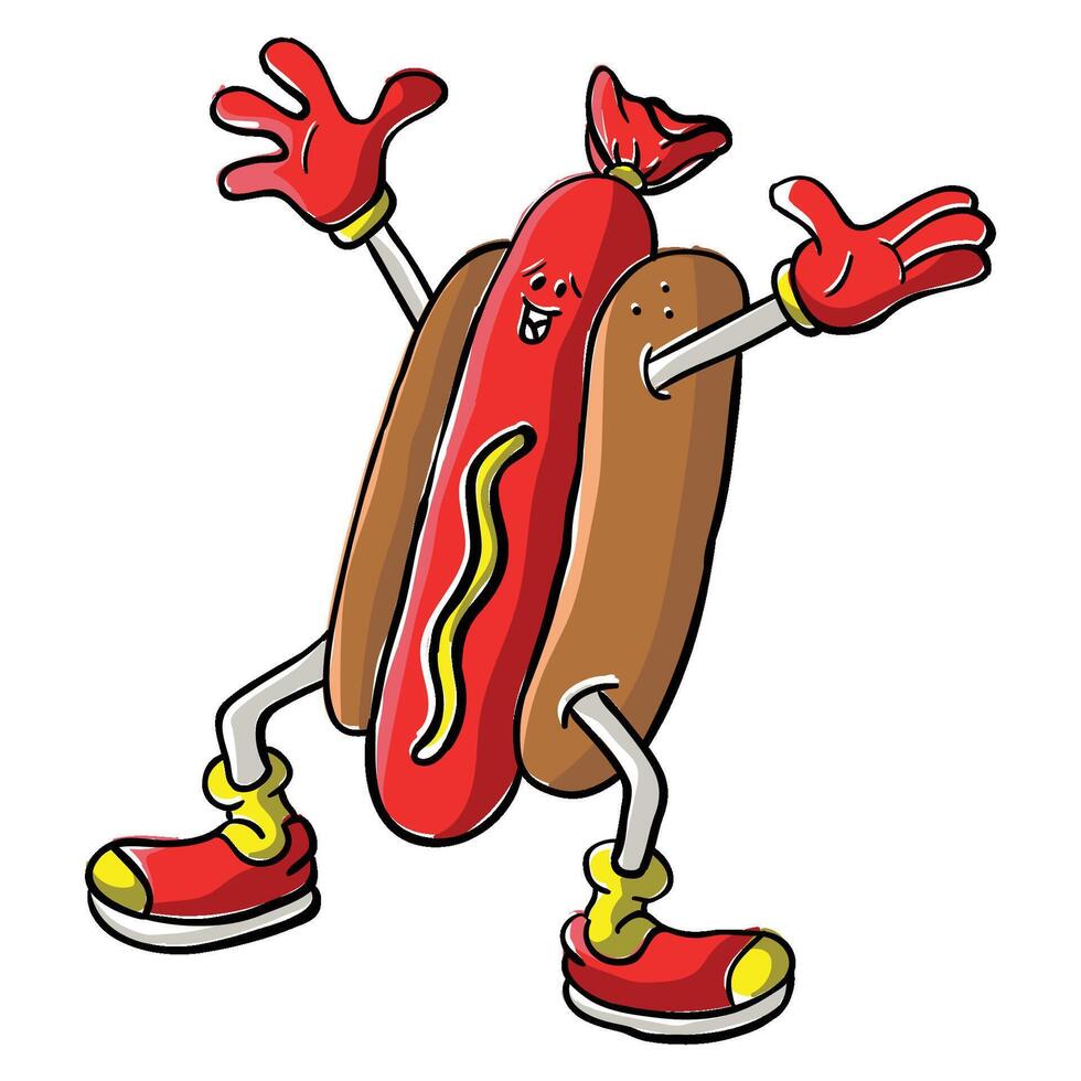 cute hotdog character hand drawing vector