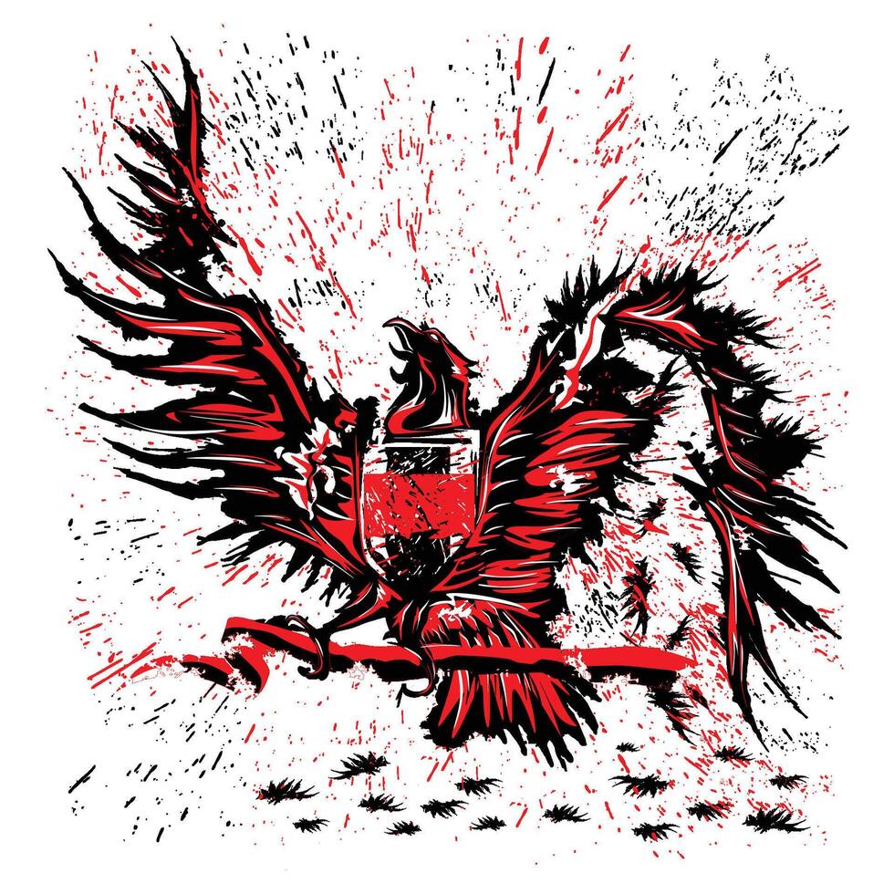 a red eagle with a black and white background vector