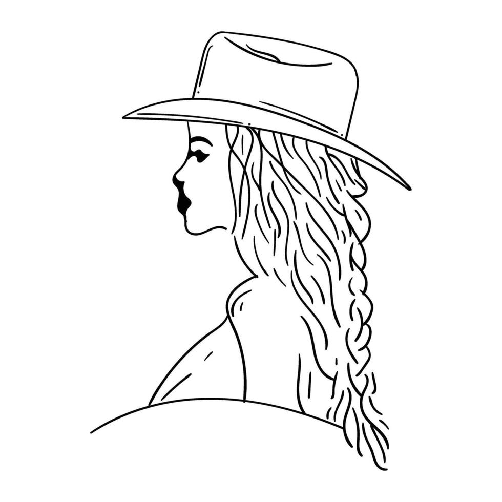a woman in a hat is drawn in a line vector