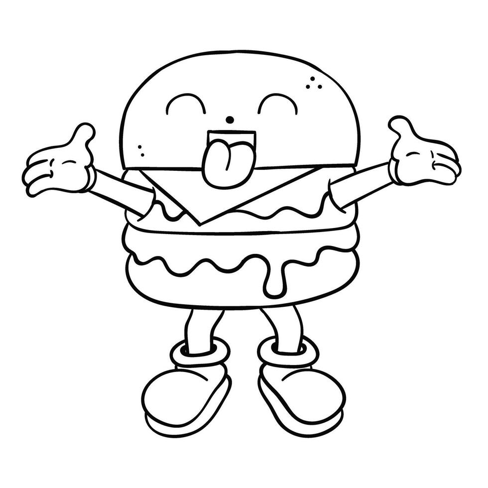 Cute burger character hand drawing vector