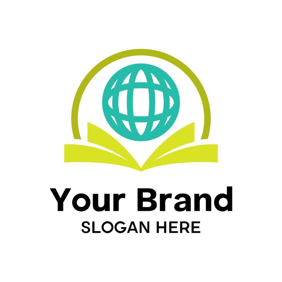 The logo of an open book with the world, symbolizes knowledge and global educational access vector