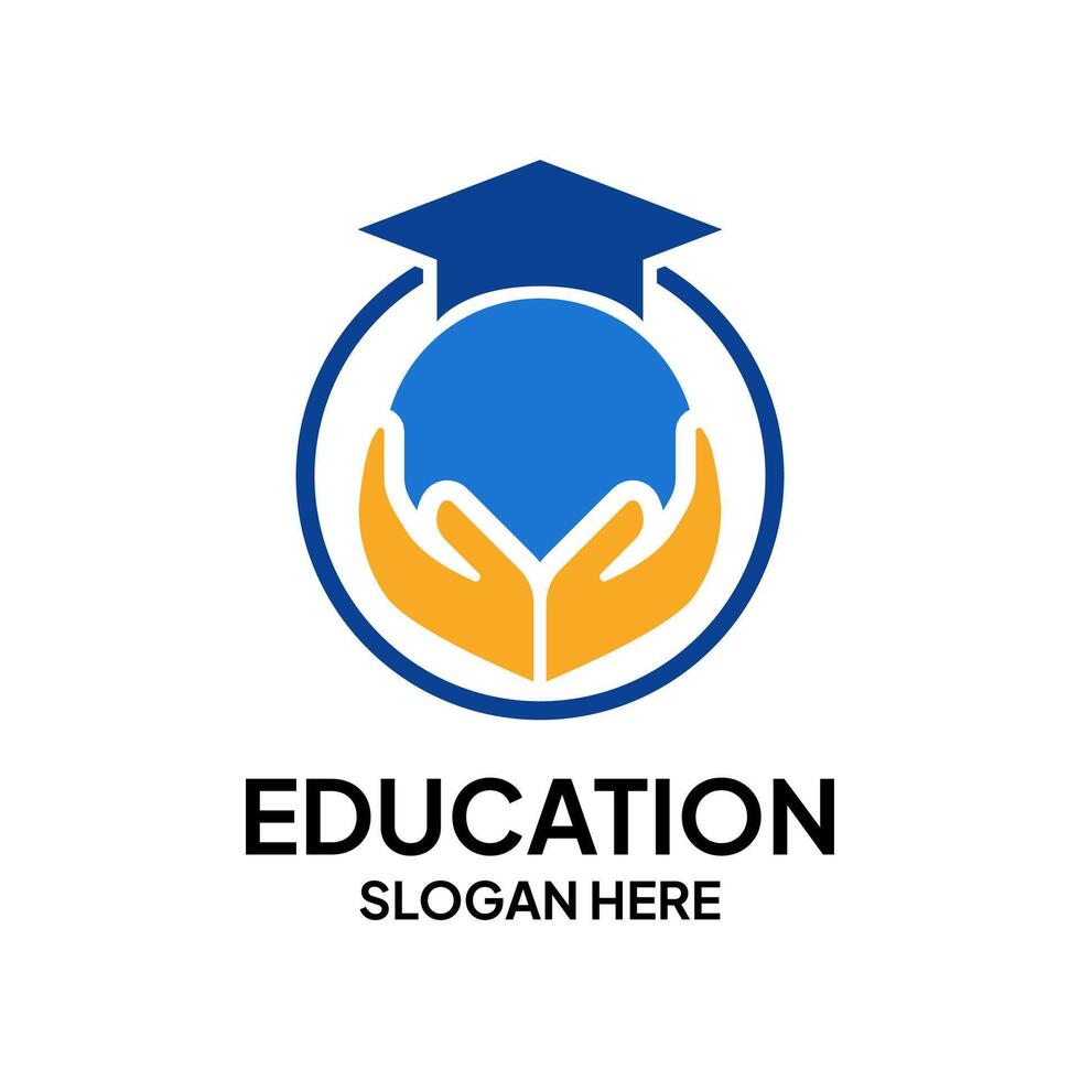 The education logo with hands protecting the world symbolizes the commitment to maintaining the quality of educatio vector