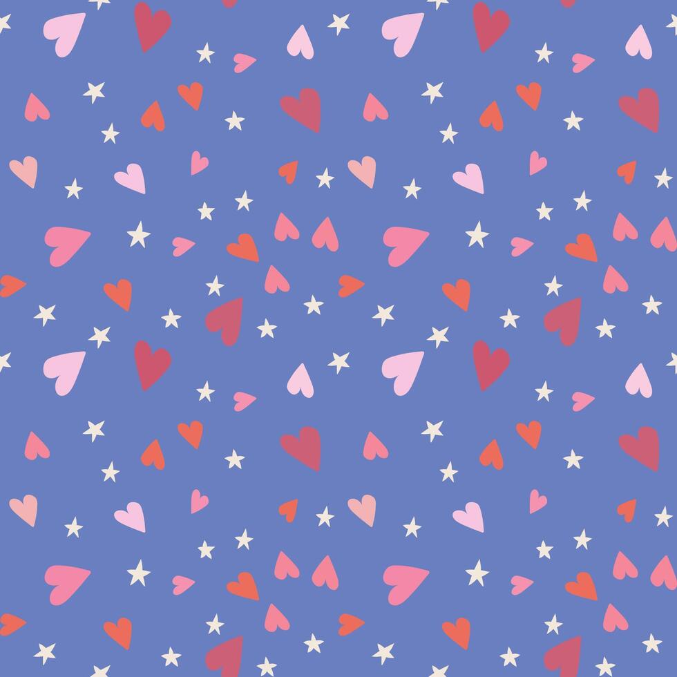 handdrawn seamless pattern with hearts and stars on a purple background. Perfect for romantic design vector