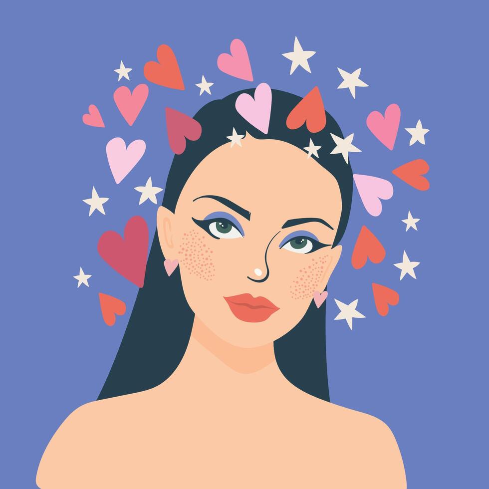 a woman with a heart headband and stars on her face vector