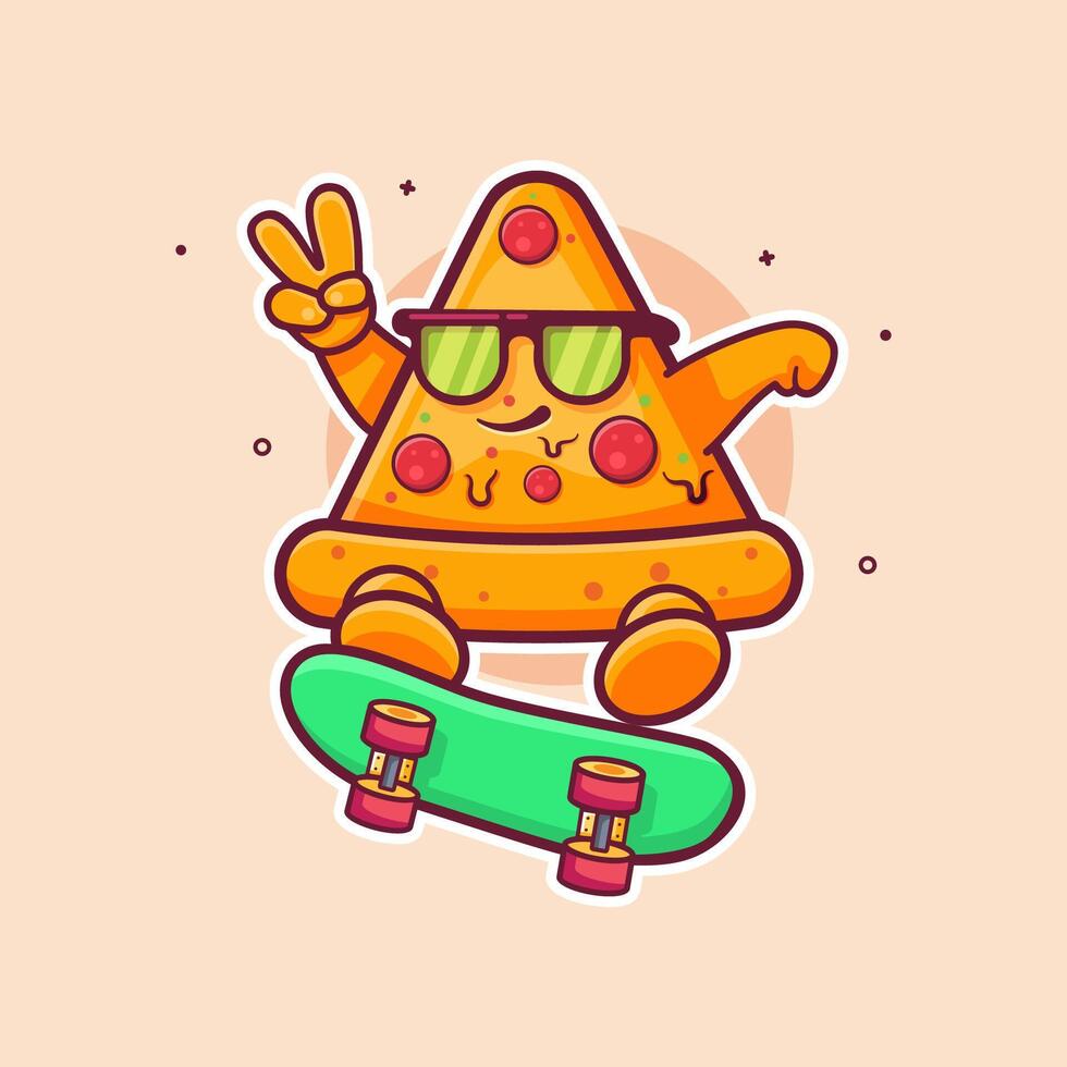 cool pizza slice food character mascot playing skateboard isolated cartoon vector