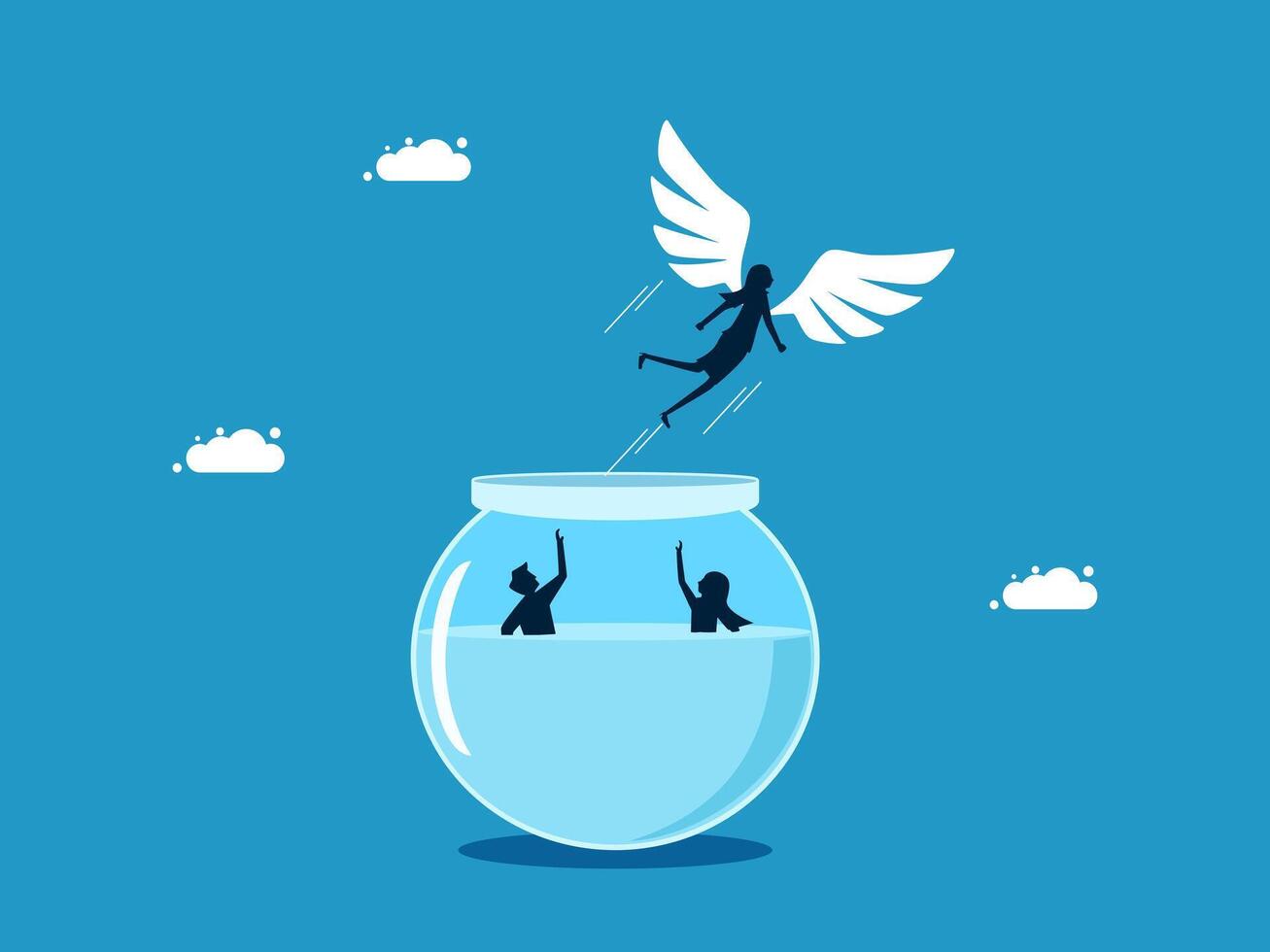 a fish bowl with an angel flying out of it vector