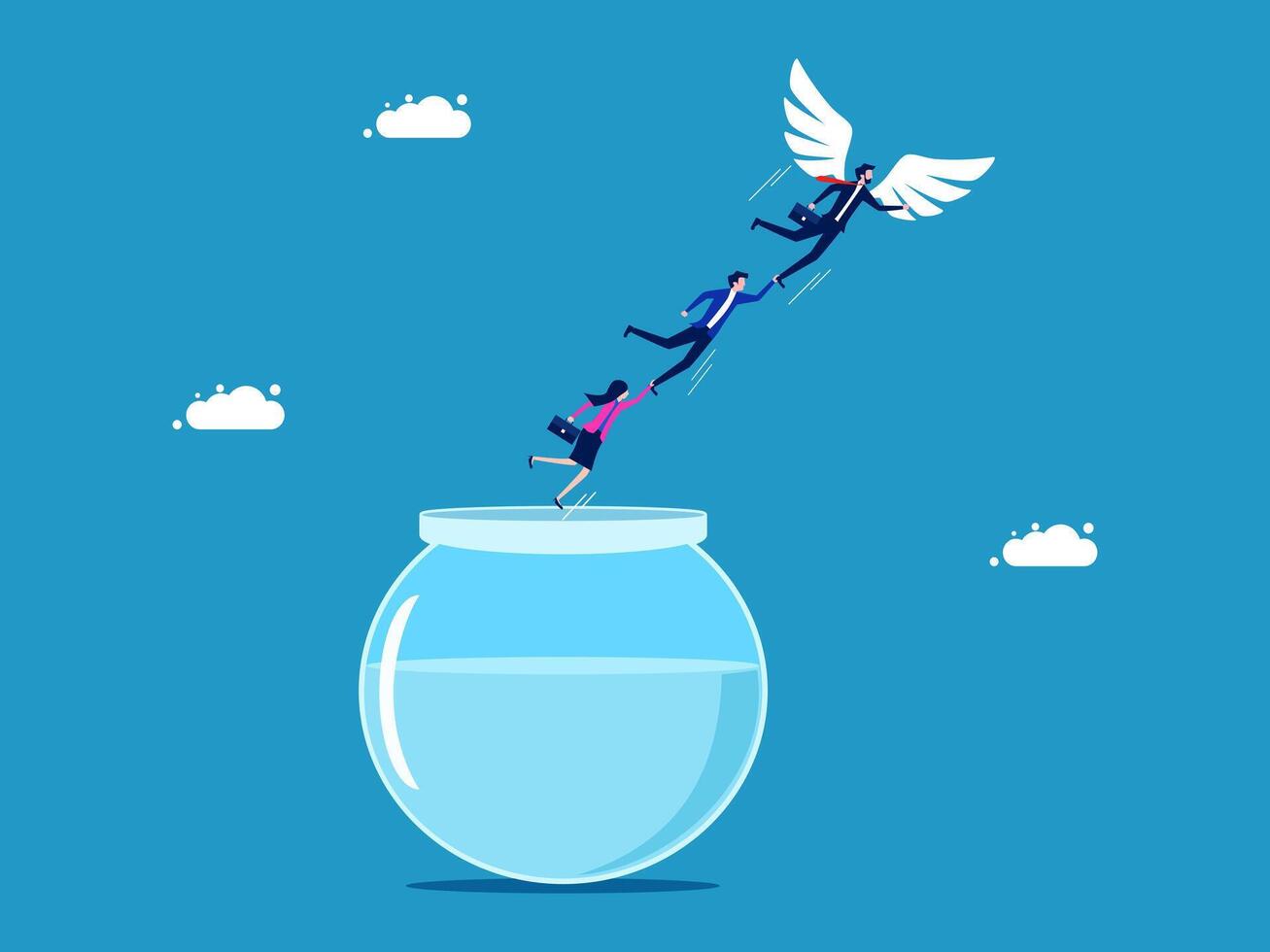 business people flying in the air with an angel on their shoulder vector