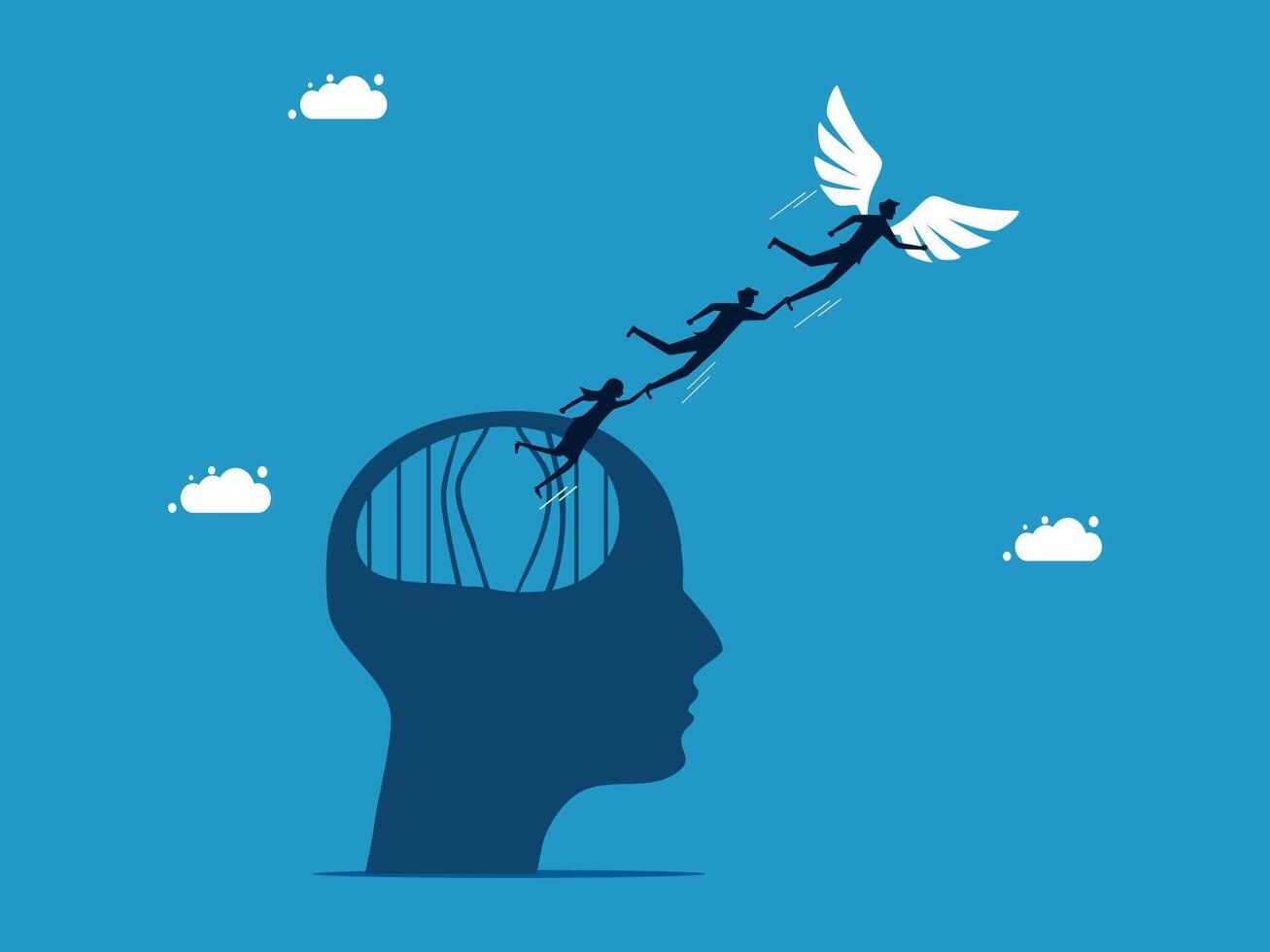 team business with wings flying above the head of a man vector