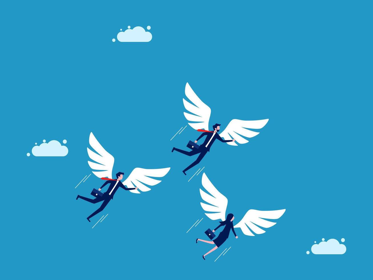 three people with wings flying in the air vector