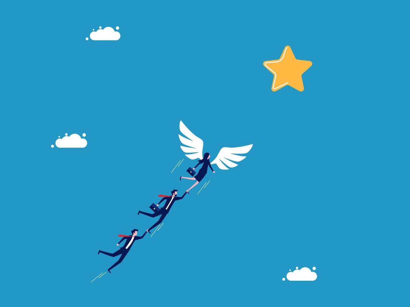 woman with wings is flying to the star vector