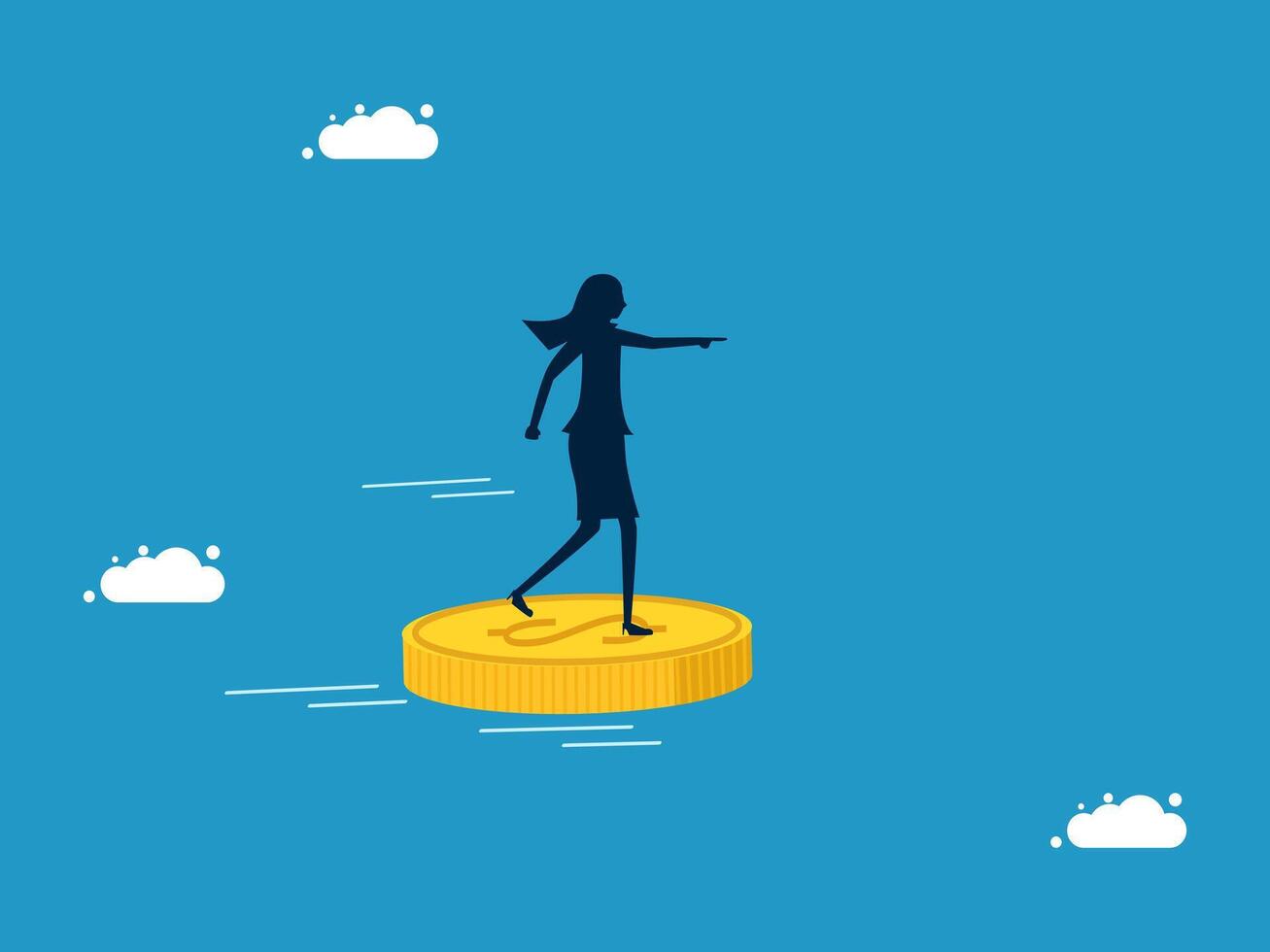 a woman is standing on top of a coin vector