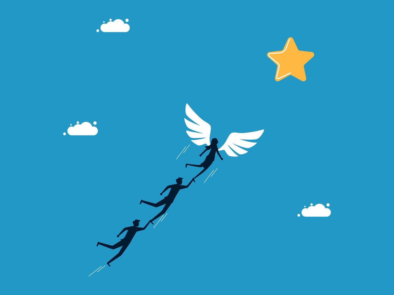 business team with wings is flying to the star vector