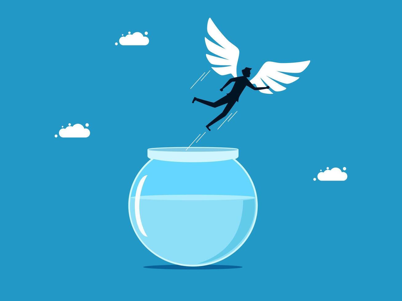 a man is floating in the water with wings vector