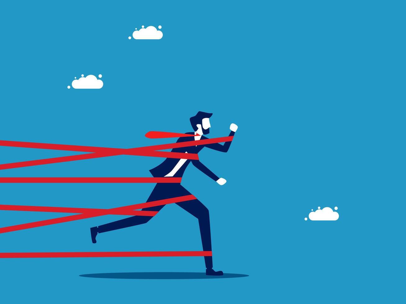 businessman running with red ribbon on blue , challenge, effort vector