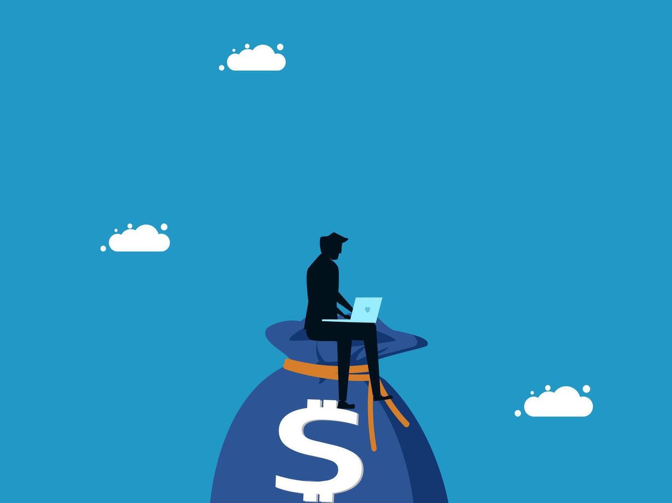 businessman sitting on top of a bag with money vector