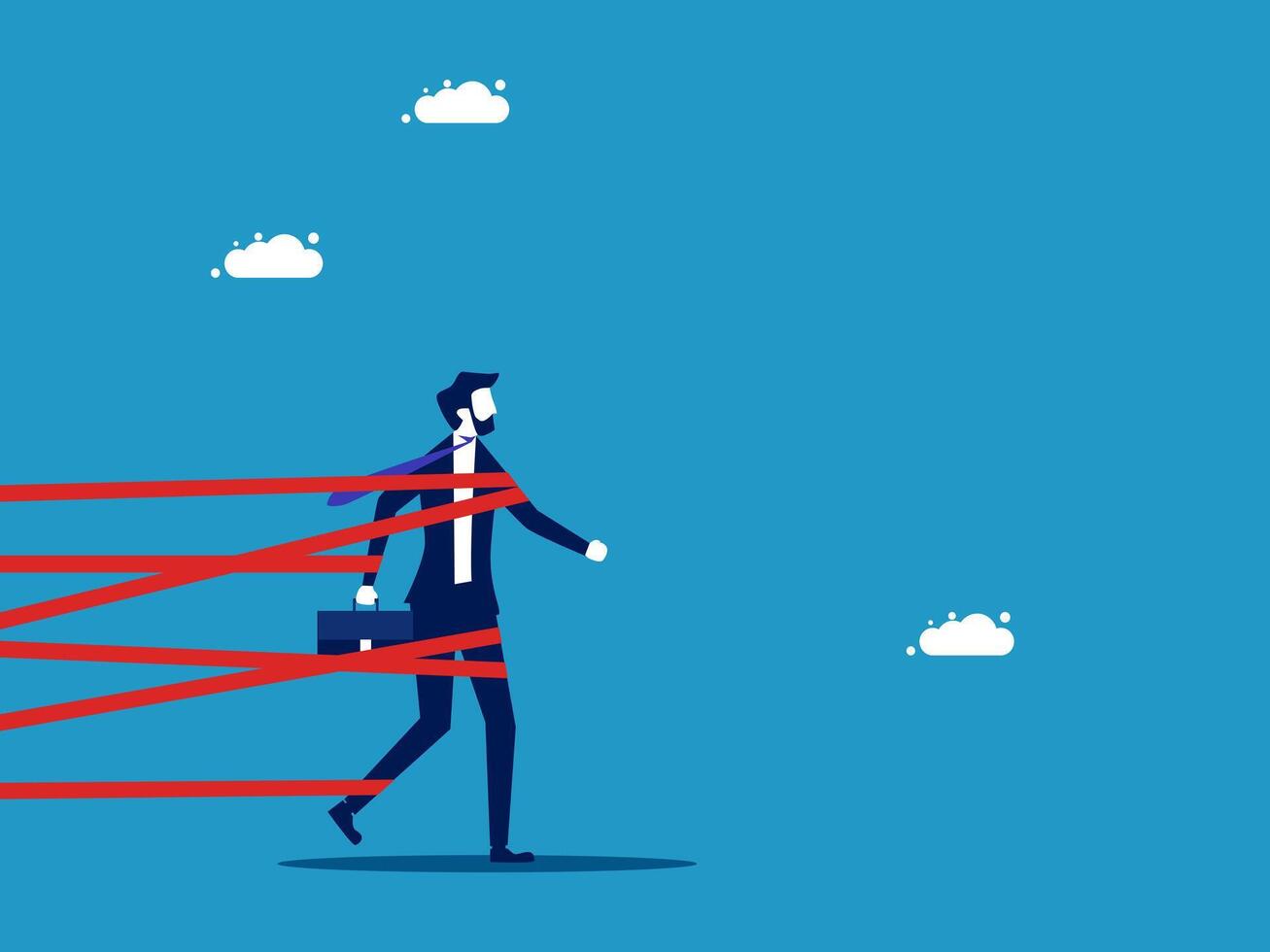 Businessman trying to get out of bondage vector