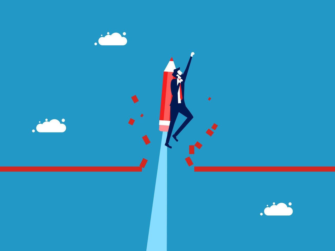 businessman on a red pencil flying over a red line vector