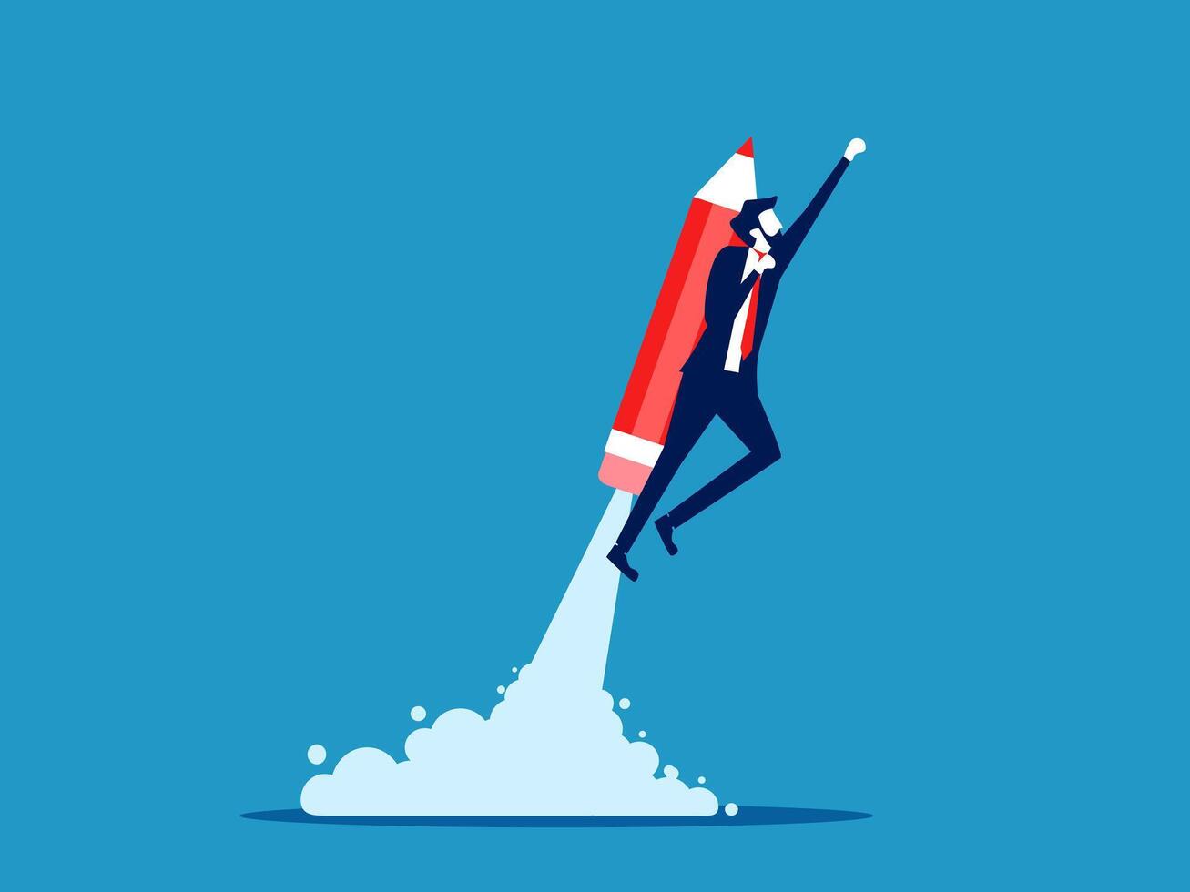 businessman flying on a rocket with a pencil vector